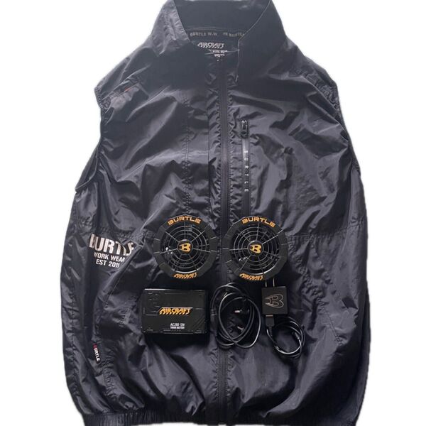 BURTLE バートルエアークラフト空調服 AC2014ファンバッテリー各種ケーブル充電器フルセット ブラック×イエロー