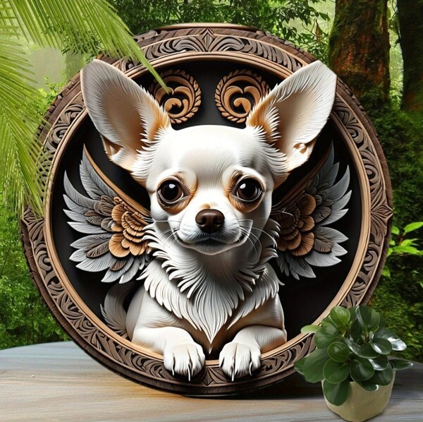 犬の壁飾り メタルウォールアート チワワの天使 犬の雑貨 HANAKO メモリアル