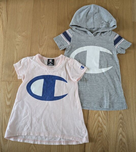 チャンピオン 半袖 Tシャツ 2着セット フード チュニック丈 子供服 80 90