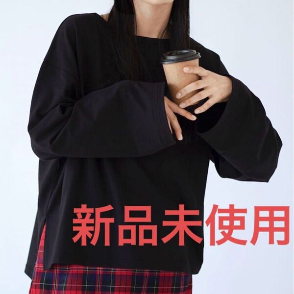 長袖カットソー Tシャツ レディース ゆったり Mサイズ ブラック ブラック 黒 無地