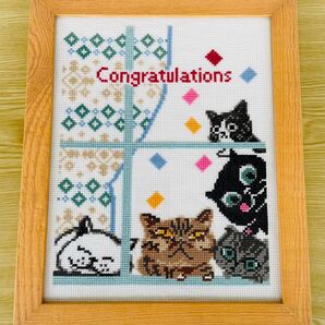わんことにゃんこの刺繍画