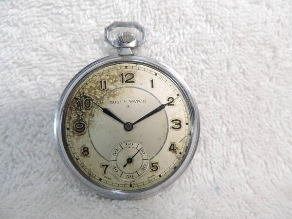 【質問欄より値下げ交渉可】MOSES WATCH A SWISS MADE NICKEL CHROME 手巻き懐中時計・アンティーク・ヴィンテージ・現状渡し・訳有り