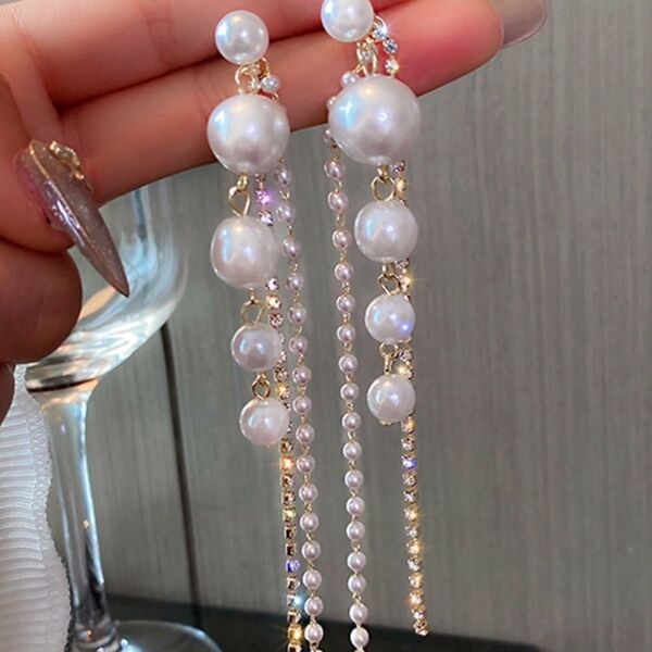 5連パール ロングピアス 2way シンプル おしゃれ 韓国 キラキラ
