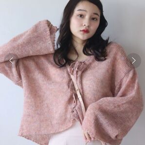 muguet オーバーシアーミックスニット ミュゲ ピンク oversheermixknit リボン 長袖 秋服 カーディガン