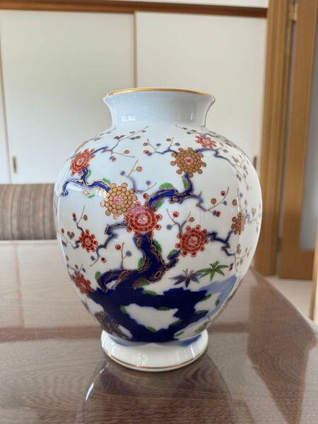 九谷焼 花瓶 梅 宮内庁御用達 箱付