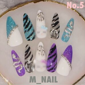 No.56 ネイルチップ ギャル 猫 ゼブラ 蛇 フラッシュネイル