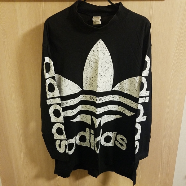 送料無料!超希少!90SJAPANヴィンテージadidas超ビックロゴプリントロンT サイズM-L