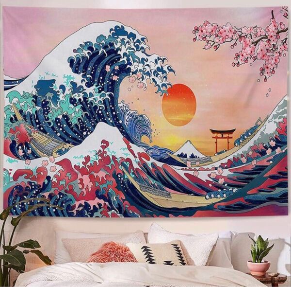 新作!タペストリー金具付F20 浮世絵 桜 神奈川沖浪裏 葛飾北斎 和風 アート