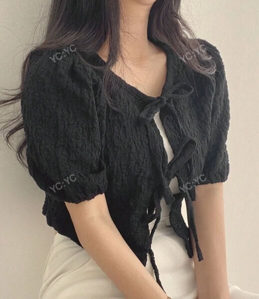 SHEIN トップス 黒 ブラウス リボン