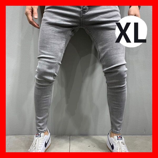 スキニージーンズ パンツ デニム XLメンズ ジーパン ストレッチ グレー ストレッチ スキニーデニム スキニージーンズ