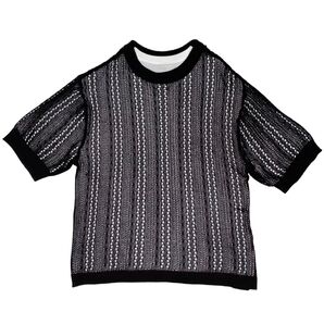 USED ユーズド 古着 クロシェ編 透け編み 半袖 Tシャツ Tee メッシュ サマーニット ニットソー レース 柄 トップス