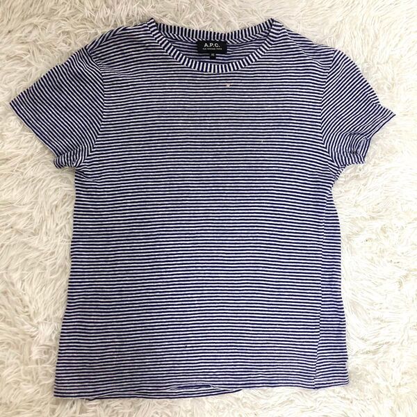 週末セール APC アーペーセー リネン混 tシャツ 半袖 Tシャツ ボーダー 半袖 カットソー 半袖Tシャツ