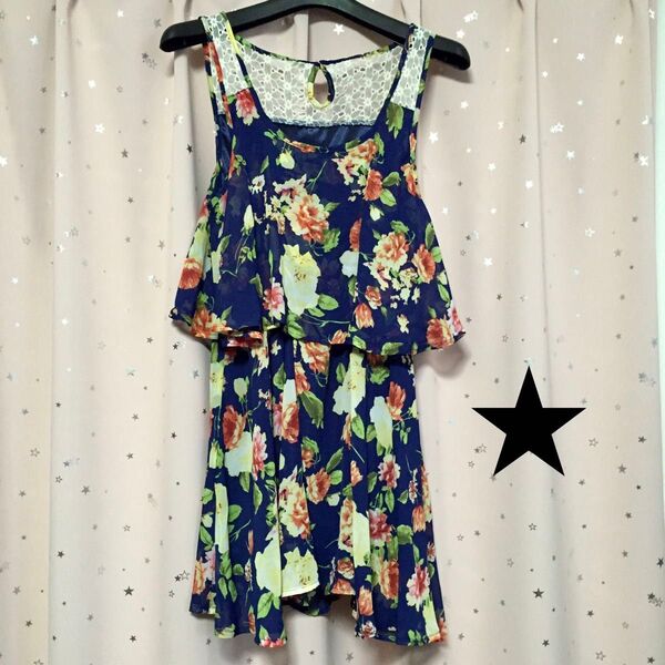 美品!イング*シフォン花柄ワンピース*ノースリーブ*Mサイズ