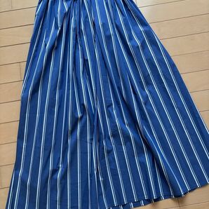 ラコレ ブルー ストライプ ロングスカート ウエストゴムフレアスカート