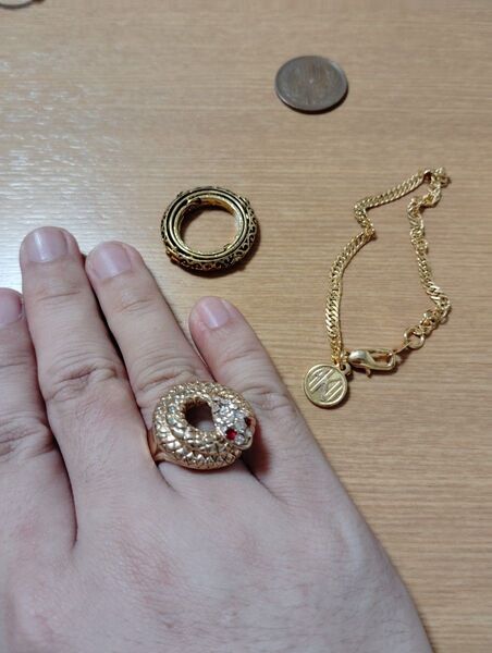 メンズグッズ3点セット ビンテージ風 蛇 指輪 ブレスレット