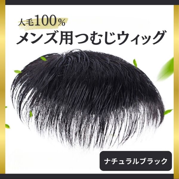 メンズ ウィッグ 頭頂部 部分 男性 ブラック 人毛 ヘアピース かつら 自然