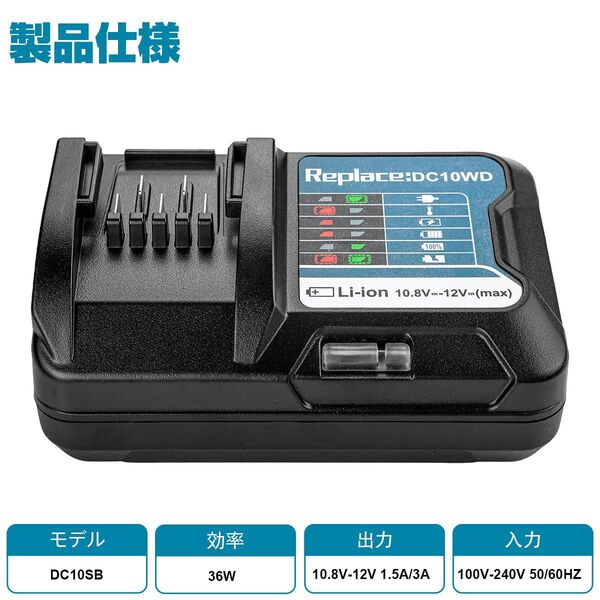 マキタDC10WD充電器 マキタ10.8Vバッテリー用互換充電器 マキタ