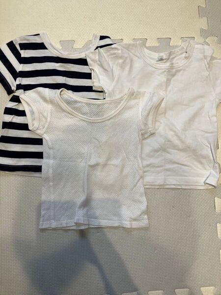 ユニクロ コットンメッシュインナー 無印良品 ボーダー白半袖Tシャツ 80サイズ3点セット