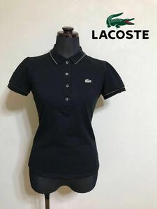 LACOSTE EDITION LIMITEE ラコステ 限定 レディース 鹿の子 ポロシャツ トップス サイズ40 半袖 黒 金ワニ ラメ ファブリカ 日本製 PF028P