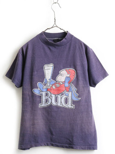 80s ビンテージ ★ BUDMAN バドマン プリント 半袖 Tシャツ ( メンズ レディース S M 程) 古着 80年代 キャラクター バドワイザー ネイビー