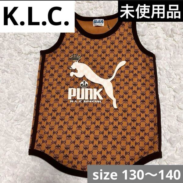 価格相談× K.L.C. タンクトップ ブラウン 茶色 総柄 Y2K ケイエルシー ケーエルシー トップス インナー ノースリーブ
