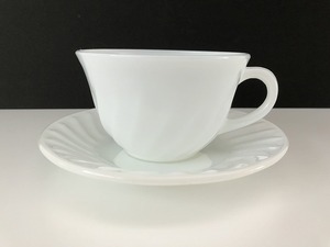  Fire King white swirl cup & saucer C&S 1949 year ~1962 year Fire king USA Vintage [fk-928]