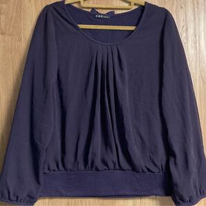 ☆週末再値下げ RIO リオ シフォン パープル 長袖 ブラウス バルーン袖 リボン トップス レディース Lサイズ☆