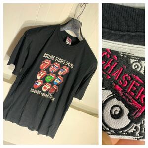 CHASER チェイサー USA製 ROLLING STONES 94／95 VOODOO LOUNGE TOUR ローリングストーンズ 万国旗デザイン Tシャツ 黒 L ブラック