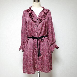 FREE'S PHRASE フリーズフレーズ レッド系 小花柄 長袖 ワンピース サイズM