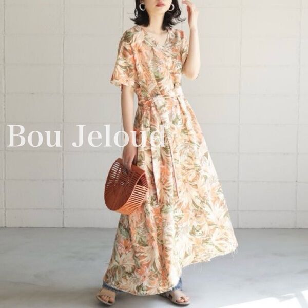 Bou Jeloud ウエストマーク ワンピース 半袖 ボタニカル ロング