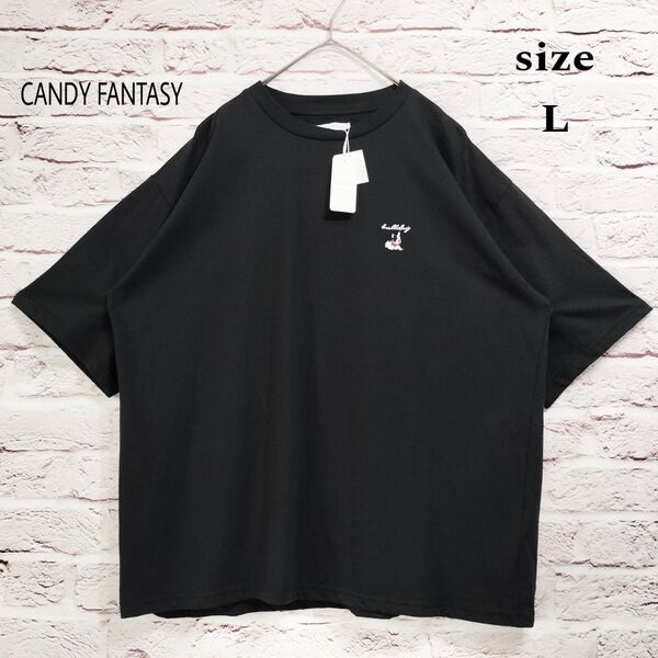 【未使用タグ付き】CANDY FANTASY ドッグ刺繍 背面プリント Tシャツ