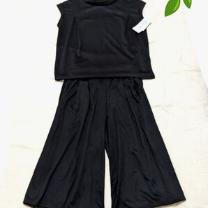 【Lilou de chouchou リルデシュシュ】セットアップ フレンチスリーブ ガウチョパンツ 黒 Mサイズ