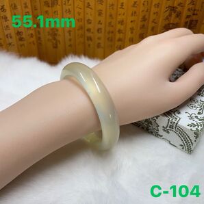 (55.1mm)天然石「岫玉-白氷」軟玉翡翠バングル 伏見稻荷守り狐 金運UP