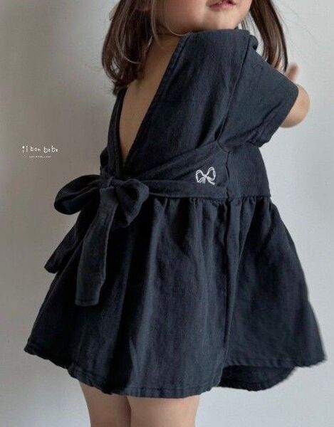 新品 韓国子供服 イルボンべべ S 90 バックリボン ワンピース