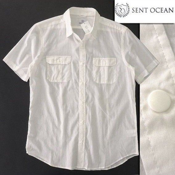 新品 未使用 セントオーシャン 薄手 コットン ローン 半袖 シャツ L SENT OCEAN 春夏 メンズ