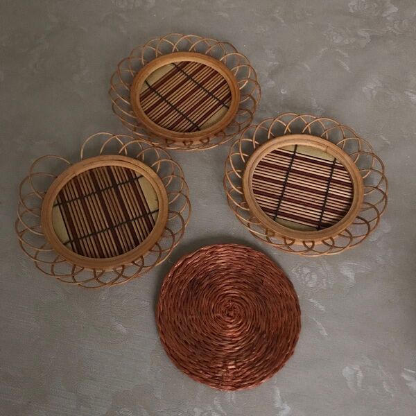 茶托4個セット 竹製品 ハンドメイド 冷茶用茶托 竹細工 昭和レトロ