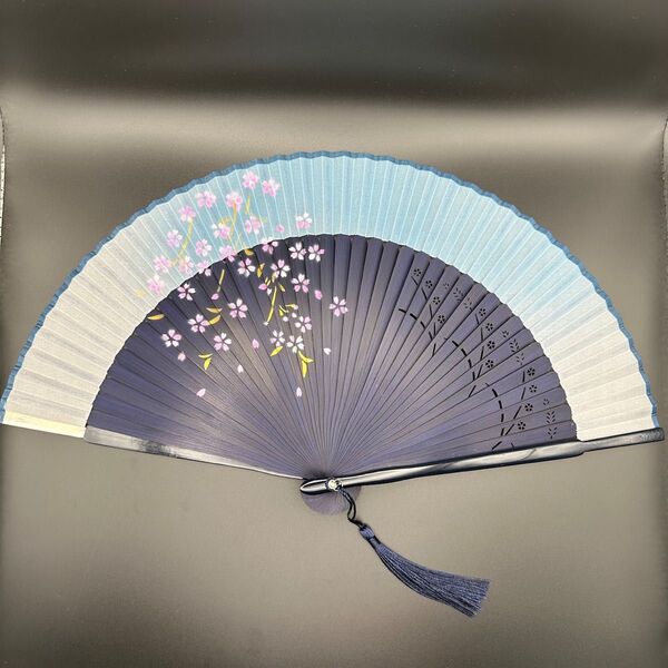 レディース 扇子 ブルー ネイビー 桜 軽量 プレゼント 夜桜