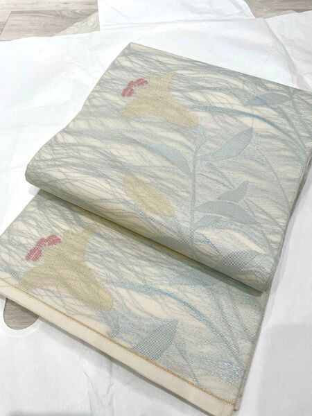 夏物 紗の帯 新品未使用 金銀糸 全通 百合