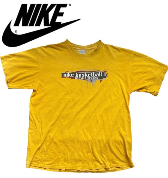 NIKE Tシャツ イエロー Lサイズ バスケロゴ バックプリント