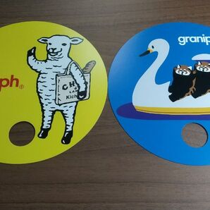 graniph★2種類★グラニフ ノベルティ うちわ イカク ラムチョップ /おまけ 吉祥寺店オープン記念 厚紙補強有