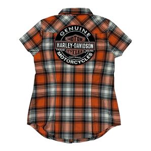 Harley Davidson ハーレーダビッドソン ジェニュイン オイルキャン プレイドシャツ 半袖シャツ レディース サイズS