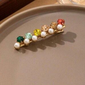 0184 フェイクパールとラインストーンのヘアクリップ 髪留め 髪飾り ヘアアクセサリー ヘアクリップ