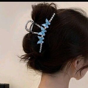 0060 バタフライデコレーションヘアクリップ ブルー 髪飾り 髪留め ヘアクリップ ヘアアクセサリー