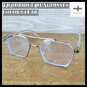 ツーブリッジ ダブルブリッジ ヘキサゴンメガネ ビッグシェイプ 度なし e22 メガネ 眼鏡