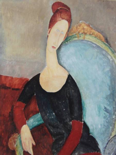 Amedeo Modigliani, PORTRAIT OF JEANNE HEBUTERNE ASSISTANCE IN A FAULT, Overseas edition, extremely rare, raisonné, New frame included, fan/5, Painting, Oil painting, Portraits