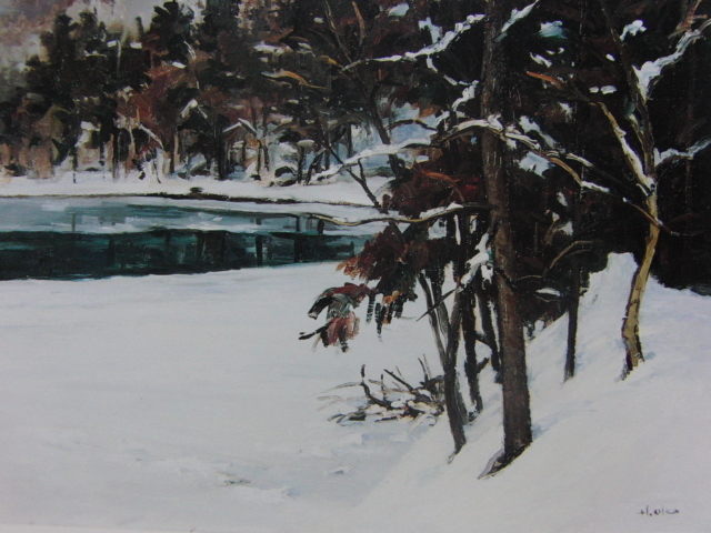 Hiroshi Oka [Lake Nakaami in winter], Rare art book, In good condition, Brand new with high-quality frame, free shipping, Beauty products, soma, Painting, Oil painting, Nature, Landscape painting