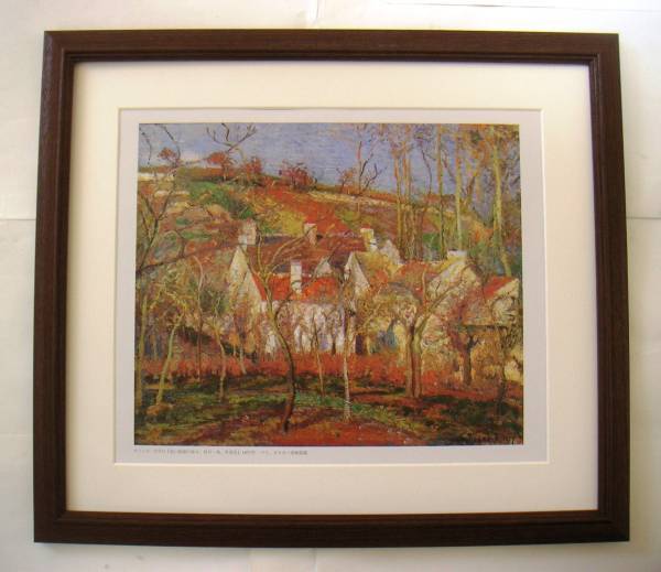 Pissarro: Houses with Red Roofs, A corner of the village, Winter Scene offset reproduction frame included - Buy it now, Painting, Oil painting, Nature, Landscape painting