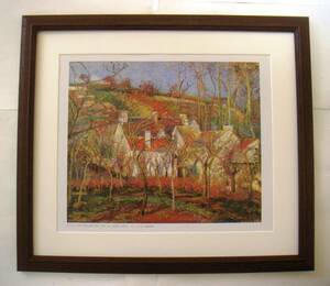 Art hand Auction Pissarro : maisons aux toits rouges, Un coin du village, Cadre de reproduction offset Scène d'hiver inclus - Achetez-le maintenant, Peinture, Peinture à l'huile, Nature, Peinture de paysage