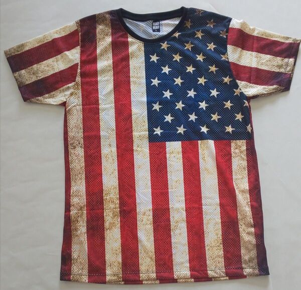 新品SサイズメッシュTシャツ☆アメリカ国旗☆ユニセックス☆半袖☆送料込