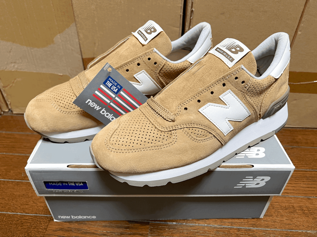 海外限定 New Balance M990CER ブラウンベージュ×ホワイト×グレー 未使用 新品 US8 26cm アメリカ米国製 NB M990v1 スエード スニーカー